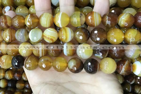 CAA5174 15.5 inches 12mm faceted round banded agate beads