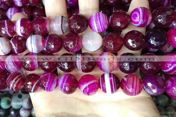 CAA5189 15.5 inches 14mm faceted round banded agate beads