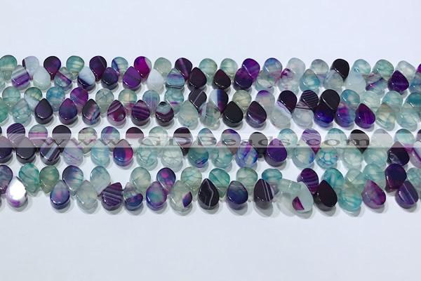 CAA5313 Top drilled 6*8mm flat teardrop line agate beads