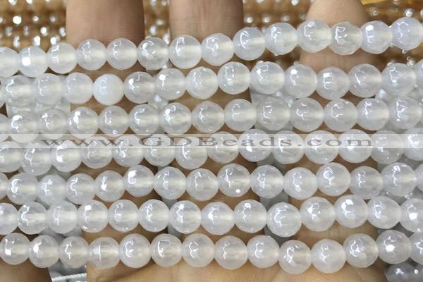 CAA5625 15 inches 6mm faceted round AB-color white agate beads