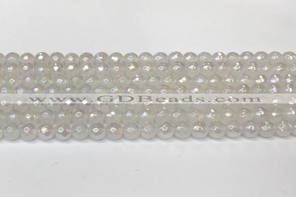 CAA5630 15 inches 6mm faceted round AB-color white agate beads