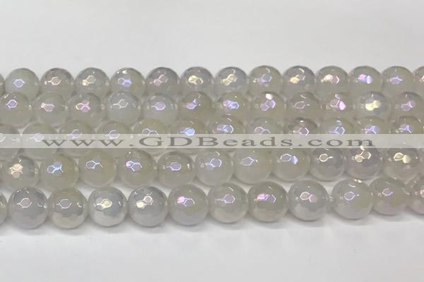 CAA5632 15 inches 10mm faceted round AB-color white agate beads