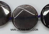 CAA564 15.5 inches 30mm faceted flat round dragon veins agate beads