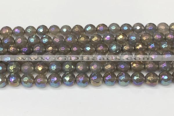 CAA5646 15 inches 8mm faceted round AB-color grey agate beads