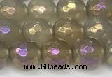 CAA5651 15 inches 8mm faceted round AB-color grey agate beads