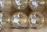 CAA5656 15 inches 8mm faceted round AB-color yellow agate beads