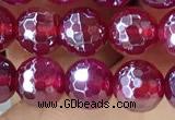 CAA5660 15 inches 6mm faceted round AB-color red agate beads