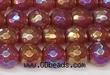 CAA5665 15 inches 6mm faceted round AB-color red agate beads