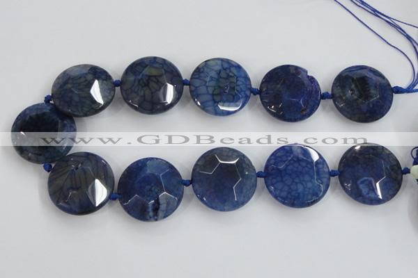 CAA567 15.5 inches 35mm faceted flat round dragon veins agate beads