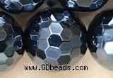 CAA5673 15 inches 12mm faceted round AB-color black agate beads