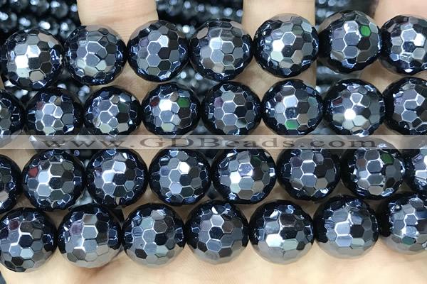 CAA5673 15 inches 12mm faceted round AB-color black agate beads