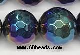 CAA5683 15 inches 12mm faceted round AB-color black agate beads