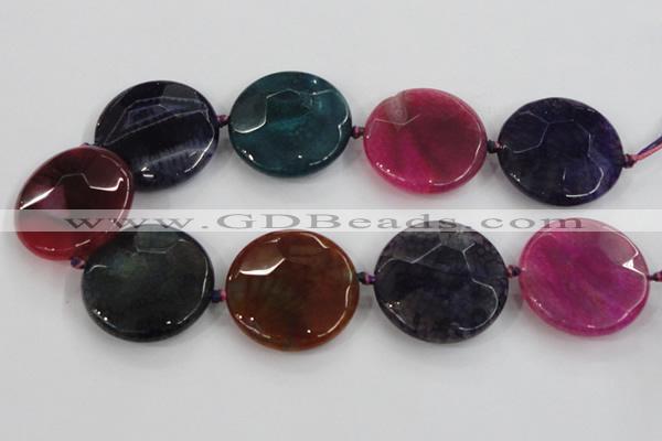 CAA574 15.5 inches 45mm faceted flat round dragon veins agate beads