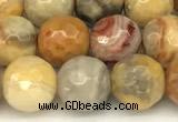 CAA5760 15 inches 6mm faceted round yellow crazy lace agate beads