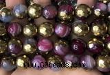 CAA5876 15 inches 6mm,8mm,10mm & 12mm faceted round electroplated banded agate beads