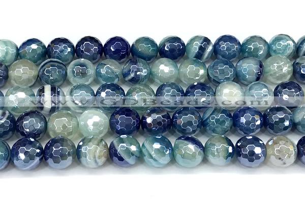 CAA5950 15 inches 10mm faceted round AB-color line agate beads