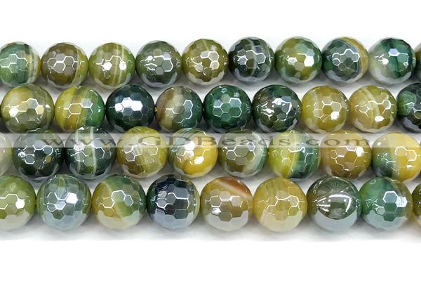 CAA5955 15 inches 12mm faceted round AB-color line agate beads