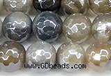 CAA5956 15 inches 6mm faceted round AB-color line agate beads