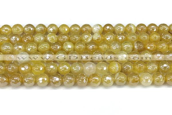 CAA5987 15 inches 6mm faceted round AB-color line agate beads