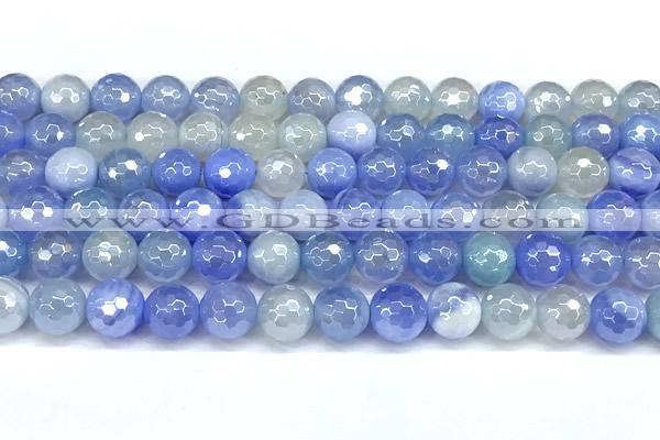 CAA6006 15 inches 8mm faceted round AB-color line agate beads