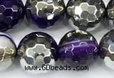 CAA6018 15 inches 10mm faceted round electroplated line agate beads