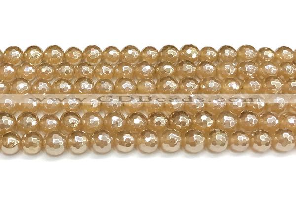 CAA6051 15 inches 8mm faceted round AB-color yellow agate beads