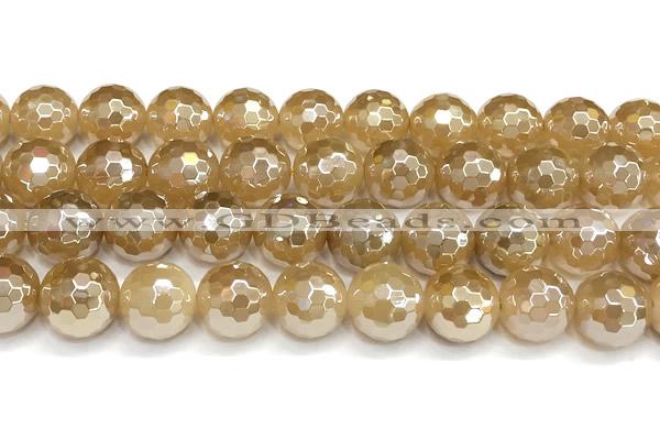 CAA6053 15 inches 12mm faceted round AB-color yellow agate beads