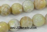 CAA726 15.5 inches 14mm faceted round fire crackle agate beads