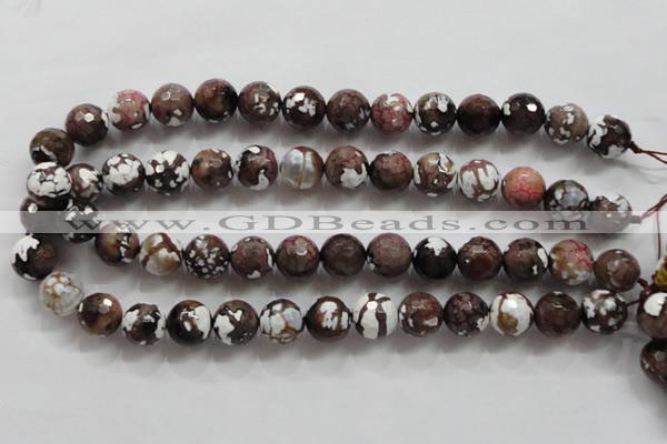 CAA807 15.5 inches 14mm faceted round fire crackle agate beads