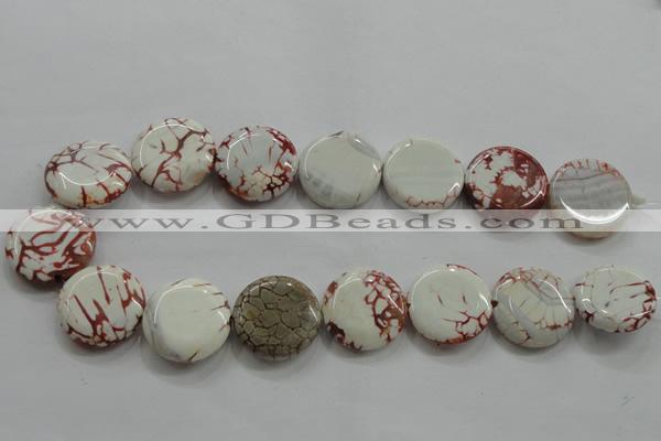 CAA848 15.5 inches 25mm flat round fire crackle agate beads