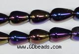 CAA855 15.5 inches 10*14mm teardrop AB-color black agate beads