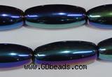 CAA859 15.5 inches 12*30mm rice AB-color black agate beads