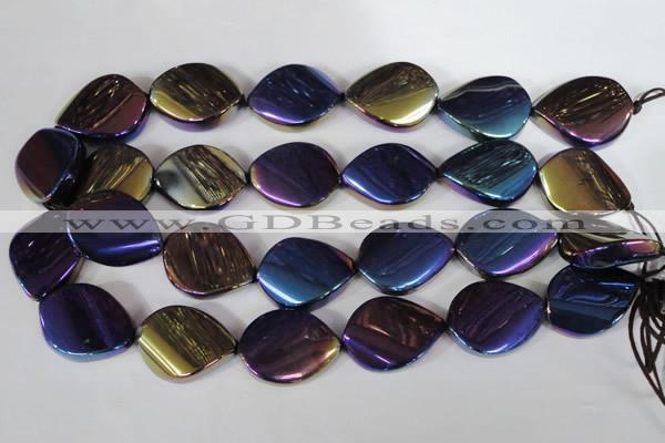 CAA863 15.5 inches 25*33mm twisted teardrop AB-color black agate beads