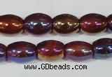 CAA878 15.5 inches 7*14mm rice AB-color red agate beads