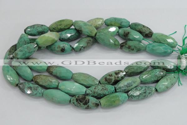 CAB21 15.5 inches 14*30mm faceted rice green grass agate beads