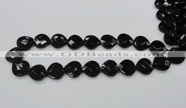 CAB324 15.5 inches 20*20mm faceted heart black agate gemstone beads