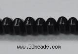 CAB340 15.5 inches 8*14mm hexagon rondelle black agate gemstone beads