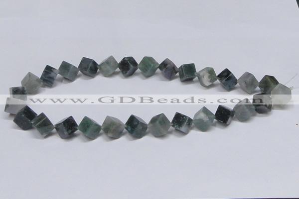 CAB401 15.5 inches 10*10mm inclined cube moss agate gemstone beads