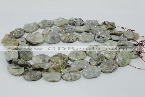 CAB574 15.5 inches 18*25mm wavy oval silver needle agate gemstone beads