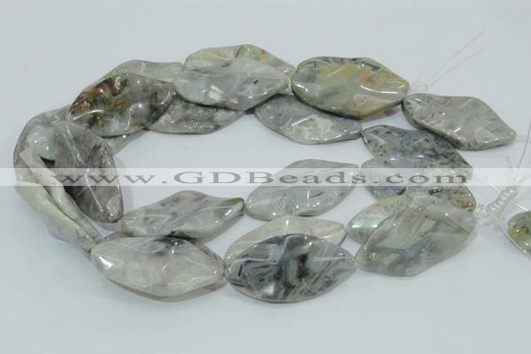 CAB577 15.5 inches 25*50mm wavy marquise silver needle agate beads