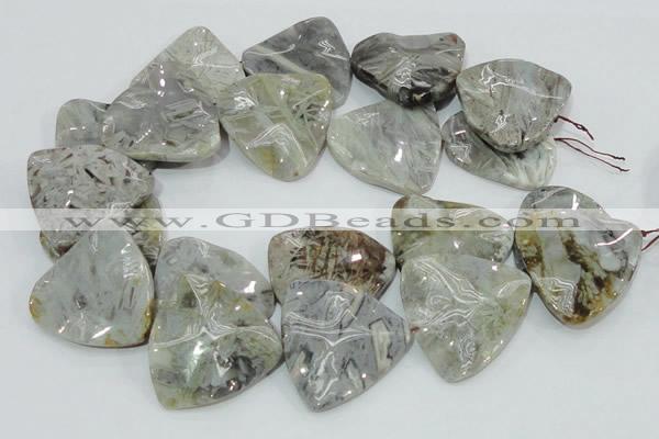 CAB580 15.5 inches 40*40mm wavy triangle silver needle agate beads