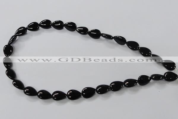 CAB745 15.5 inches 10*14mm flat teardrop black agate gemstone beads