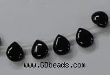 CAB753 15.5 inches 8*10mm top-drilled flat teardrop black agate beads