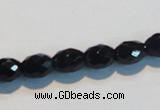 CAB790 15.5 inches 8*10mm faceted rice black agate gemstone beads