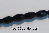 CAB791 15.5 inches 8*12mm faceted rice black agate gemstone beads