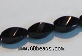 CAB796 15.5 inches 8*16mm faceted & twisted rice black agate beads