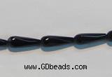 CAB798 15.5 inches 5*16mm faceted teardrop black gemstone agate beads