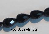 CAB799 15.5 inches 9*14mm faceted teardrop black gemstone agate beads