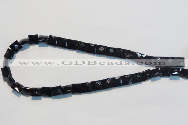 CAB801 15.5 inches 10*10mm faceted square black gemstone agate beads