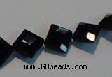 CAB803 15.5 inches 10*10mm faceted diamond black gemstone agate beads